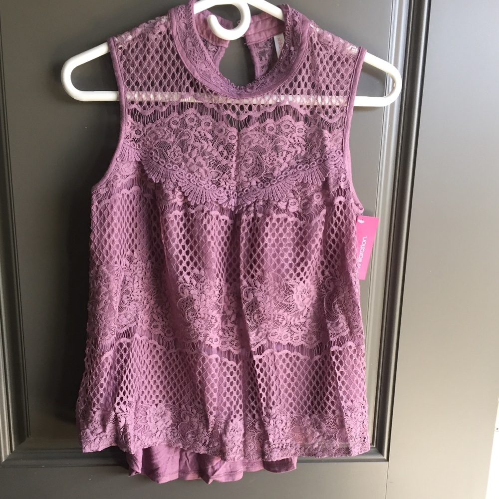 Mauve High neck lace sleeveless top Sz M New